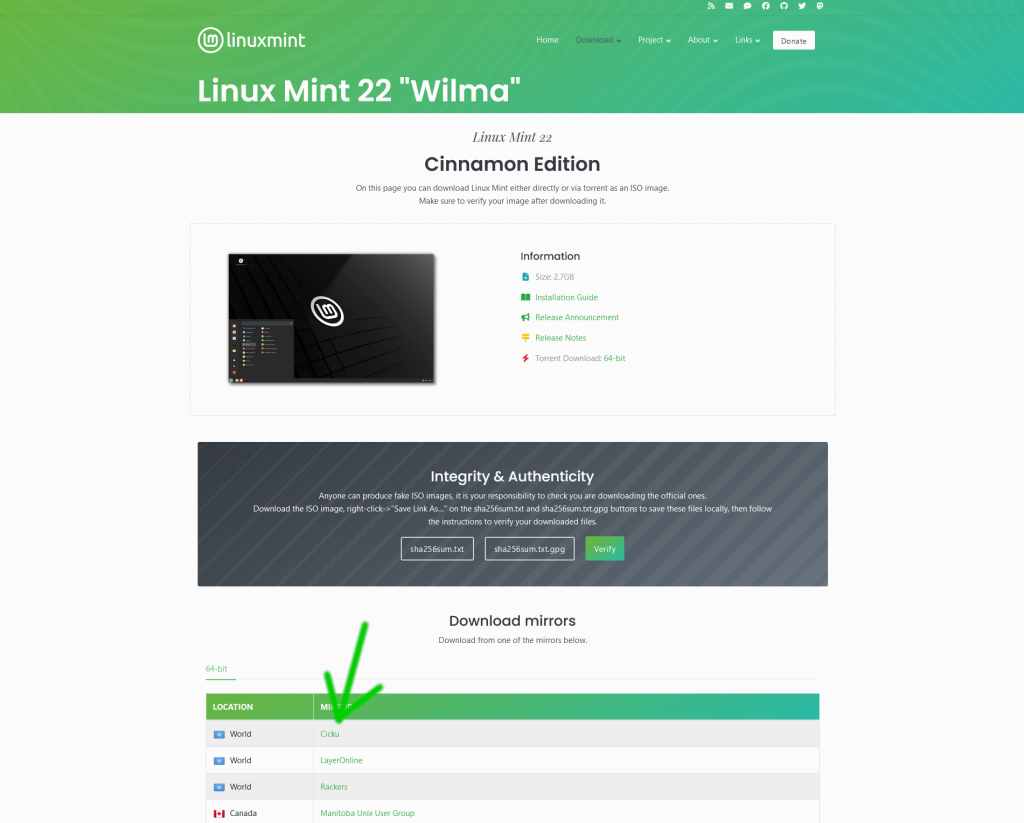 Linux Mint Cinnamon Downloadseite Mirror