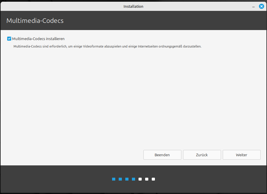 Checkbox - Multimedia-Codecs installieren | Installation Linux Mint Xia