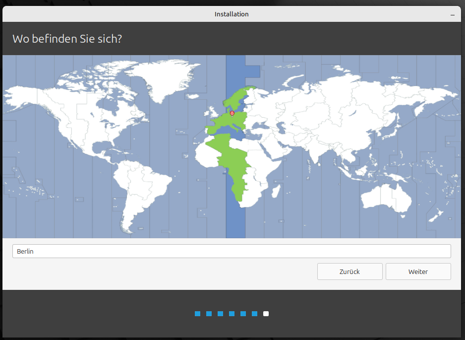 Wo befinden Sie sich? Auswahl der Zeitzone.